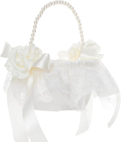 Bloemenmeisje mand - Bruiloft mandje - Bruiloft decoratie - Met parel handvat - 15 x 10 x 15 cm - Wit
