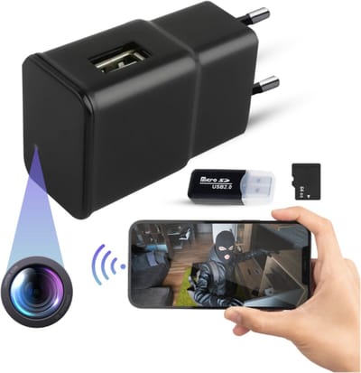 Heuts Goods - Spy Camera Adapter - Verborgen Camera - Spy Camera - WiFi met App - Incl. 64GB Micro SD Kaart en Kaartlezer - FULL HD 1080P - Bewegingsdetectie - Met NL Handleiding - Zwart