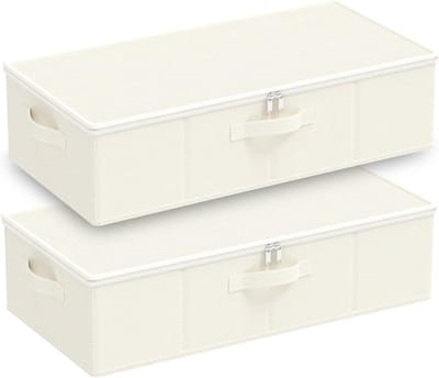 SnelShoppen - Opbergtas voor onder bed, opvouwbaar, kledingorganizer met 4 handgrepen, beige, 60 x 30 x 15 cm, 2 stuks voor slaapkamer, kast en rek