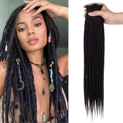 Handgemaakte Dunne Synthetische Dreadlocks Extensies 18 Inch Zwart Natuurlijke Look
