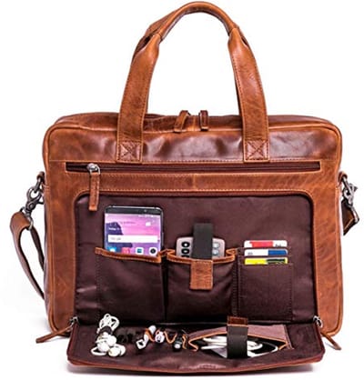 Leren laptoptas met schouderriem - Premium rundleer, ideaal voor werk en studie