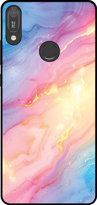Smartphonica Telefoonhoesje Geschikt voor Huawei Y6 (2019) met Regenboog Glitter Marmer Opdruk - TPU Backcover Case Rainbow Glitter Marble Design geschikt voor Huawei Y6 (2019)