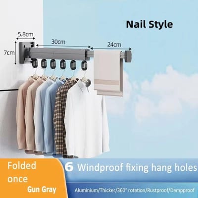 Nieuw Wandmontage Kledingdroogrek Opvouwbaar Zwaar Uitrekbaar Kast Waskamer Hanger Roterend Opvouwbaar Uitschuifbare Waslijn gray