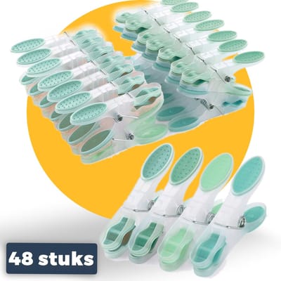 Pasper Wasknijpers - 48 stuks - kunststof wasknijper groen - soft grip
