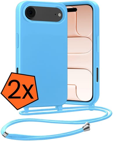 Hoesje Geschikt voor iPhone Air Hoes Met Telefoonketting - Backcover Geschikt voor iPhone Air Case Met Koord - Lichtblauw - 2 PACK