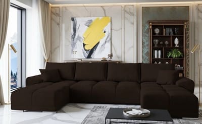 U-vormige Hoekbank met Slaapfunctie en - 365x189 cm - Bruin - Novihome