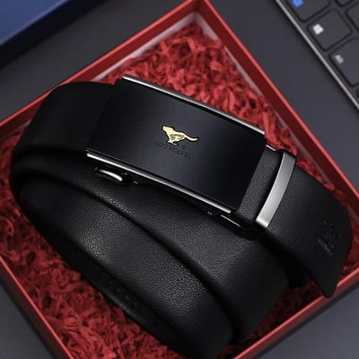 Ceinture Business Décontractée en Cuir de Vache pour Homme Ceinture en Cuir Véritable Ceinture à Boucle Automatique Ceinture Cadeau 130cm