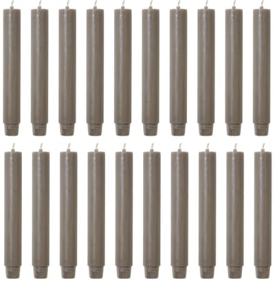 Rustik Lys chique mooie dinerkaarsen pak van 20 stuks 2.6 x 18 cm in de kleur Warm Grijs
