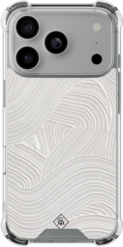 Casimoda® hoesje - Geschikt voor iPhone 17 Pro - Abstract Beige Waves - Shockproof case - Extra sterk - TPU/polycarbonaat - Grijs, Transparant