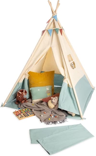 Goodivery ® Veelzijdige Kinder Tipi Tent met Ramen, Vloermat en Opbergtas voor Binnen en Buiten