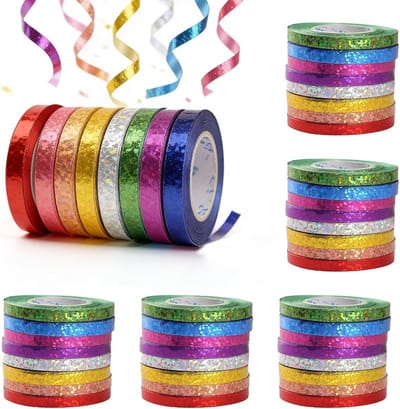 48 Stuks Holografische Streamers in Kleuren, Cadeauband Set in 8 Kleuren zoals Goud, Zilver, Rood, 5mm Breed Krulband voor Verjaardag Feestdecoratie Bruiloften Carnaval Oud en Nieuw Cadeauverpakking