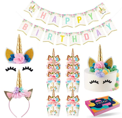 Fissaly® 53 Stuks Gouden Eenhoorn Verjaardag Decoratie Versiering – Unicorn – Kinderfeest – feest