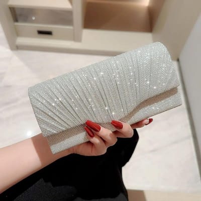 Dames Glitter Zilveren Clutch Tas Envelop Avondtas Mode Elegant Lange Portemonnee Vrouwen Ketting Schoudertassen Bruiloft Feest Handtas