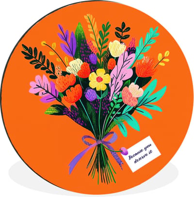 WallCircle - Wandcirkel - Muurcirkel - Kaartje - Boeket - Bloemen - Aluminium - Dibond - 30x30 cm - Binnen en Buiten