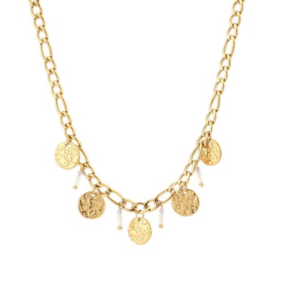 Schakel ketting met cirkels en kraaltjes - Yehwang - Schakel ketting dames - 40 + 5 cm - Stainless Steel (verkleurt niet!) - Waterproof - Necklace - Nikkel vrij - Kerst - Kerst cadeau - Sinterklaas cadeau - Party - Moederdag - Valentijn