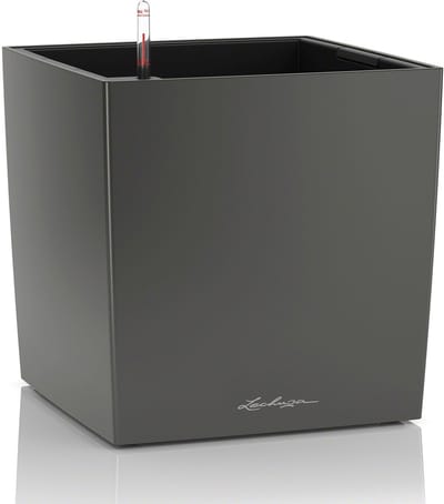 LECHUZA CUBE Premium 30 - Plantenbak - met uitneembare binnenbak - met bewateringssysteem - ALL-IN-ONE set met LECHUZA-PON - antraciet metallic