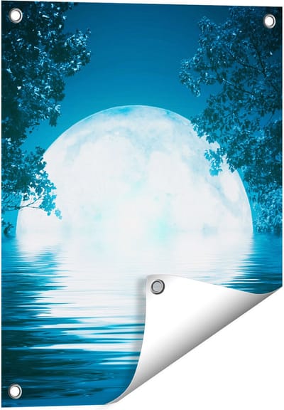 Gards Tuinposter Volle Maan in het Water - 40x50 cm - Tuindoek - Tuindecoratie - Wanddecoratie buiten - Tuinschilderij