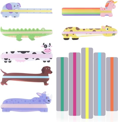 SnelShoppen - 12-delige Dyslexie Overlay Liniaal Set met 7 Dieren en 5 Marker Strips, Leeshulpmiddelen voor Kinderen, Leerhulp bij Dyslexie, ADHD, Irl