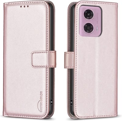 BINFEN Hoesje - Geschikt voor Motorola Moto G34 Hoesje - BINFEN Color Book Case - Rose Gold