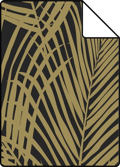 Proefstaal ESTAhome behang palmbladeren zwart en goud - 26.5 x 21 cm - 139318-S