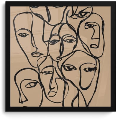 Poster in lijst - Fotolijst 40x40 cm - Posters - Gezichtenzee - Lijntekening - Abstract - Posterlijst zwart - Decoratie - Wanddecoratie woonkamer - Muurdecoratie slaapkamer