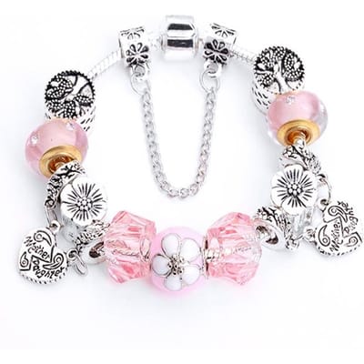 Europese originele kristal bedelarmband voor kinderen vrouwen met verzilverde slangenketting merk armband authentieke sieraden 19cm white