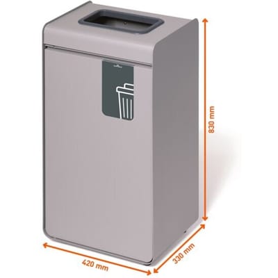 Duurzame DURASORT® recyclingbak, inhoud 55 l, voor restafval, gekleurde inwerpring en pictogram, binnenbak, staal en kunststof, grijs-zwart