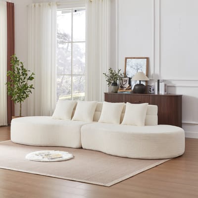 MODFU Modulaire Schuimbank - Gebogen Vorm En Gelaagde Rugleuning - Modern - Chenille - Beige - 2-Delig