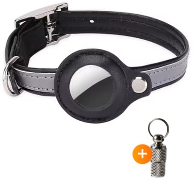 ACE PETS - Kattenhalsband met houder - Geschikt voor AirTag - Veilig - Reflecterend - Verstelbaar - met adreskoker - Waterbestendig - Zwart - S:19-26,5 CM