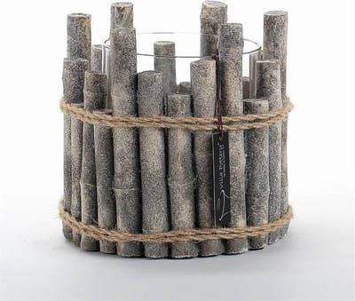 Grijze Pot Nepal 22x22 cm Beton Bamboe Oosterse stijl met Windlicht Glas
