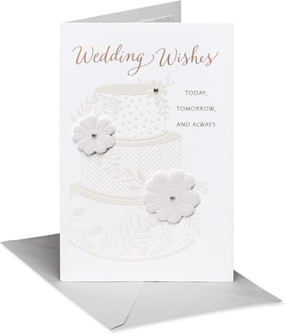 Huwelijkskaart met Trouwtaart en Bloemen - Elegant met Folie en Laagwerk - Grey Envelop Inclusief