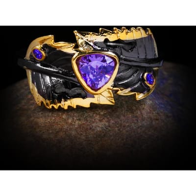 Bague Vintage en Argent 925 Deux Feuilles Pince Amour Zircon Violet Anneau Or Noir Bijoux Cadeau pour Femme Mariage Fête Anniversaire 10