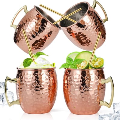 Dailygoods- Moscow Mule Beker 530 ml - Set van 4 - Koperen Mok - Duurzaam - Antislip - Ideaal voor Cocktails