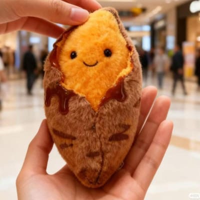 Geroosterde Zoete Aardappel Pluche Sleutelhanger Zachte Knuffelpop Speelgoed met Lachend Gezicht Tasbedeltje Rugzak Hanger Leuk Cadeau voor Vrienden Kinderen orange