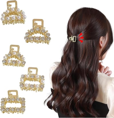 Mini Haarspeldjes Set van 5, Gouden Klemmen met Kristallen, Kleine Antislip Haarclips voor Haaraccessoires