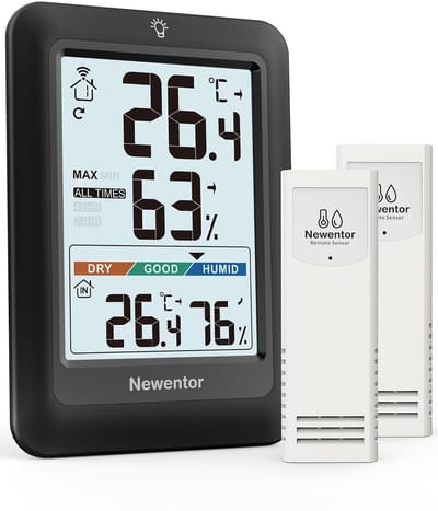 Draadloos Weerstation Binnen Buiten met 2 Sensoren, Thermometer en Hygrometer met Luchtvochtigheidsmeter