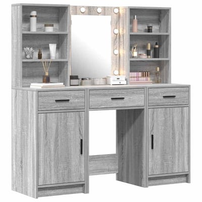 vidaXL - Dressing - tafel - set - met - LED - 3 - st - Grijs - Sonoma - Bewerkt - hout