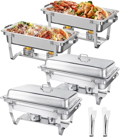 Warmhoudbak Buffet - Voedselwarmer Set - Feestelijke Evenementen - Afgerande Randen - 9 Liter - Zilver