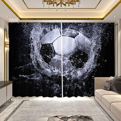 Rideau imprimé Football pour Chambre à Coucher Salon Fenêtre du Sol au Plafond Rideau Grande Taille Panneaux de Rideaux Semi-transparents 135W185H(CM)53x73in&Grommet Top