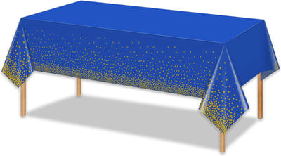 LUQ - Luxe Tafelkleed Blauw Goud Stippen Verjaardag Versiering Tafelloper Plastic Tafelzeil Feest Tafellaken Xl Formaat