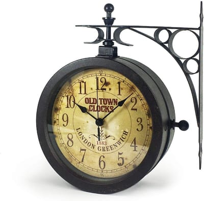 Analoge Wandklok en Thermometer Antiek Design Zwart Weerbestendig Binnen Buiten