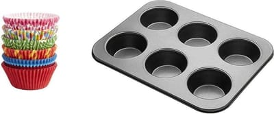 Muffin Bakvorm - Cupcake Vormpjes - Zelf Bakken - Antiaanbaklaag - 6 Sleuven 100 Liners - Veelkleurig