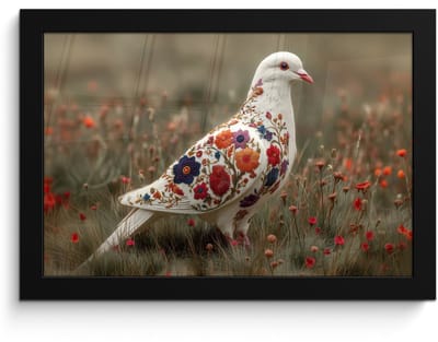 Poster in lijst - Fotolijst 30x20 cm - Posters - Duif - Bloemen - Natuur - Posterlijst zwart - Decoratie - Wanddecoratie woonkamer - Muurdecoratie slaapkamer