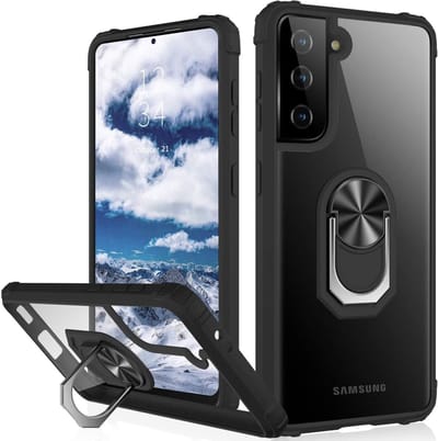 Hoesje Geschikt Voor Samsung Galaxy S21 Plus hoesje - Premium Shock Proof hoesje transparant Zwart randen backcover case met kickstand - Hoesje Geschikt Voor Samsung Galaxy S21 Plus hoesje met Ring houder / Ring vinger houder / standaard
