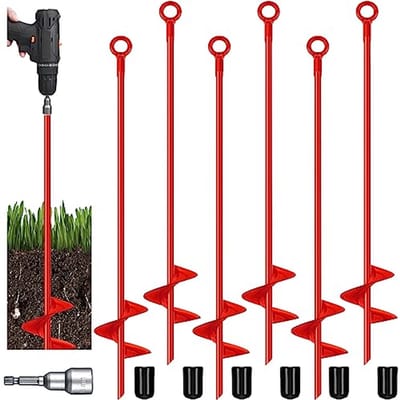 Grondankers Set - Spiraal Haringen - Buiten Beveiligen - Zwaar Belastbaar Staal - 6 Stuks 45 cm - Rood