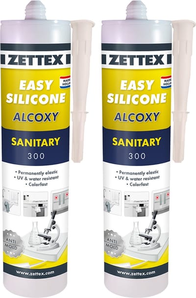 Zettex Easy Siliconenkit S - Sanitairkit voor Badkamer & Keuken - Schimmelbestendig & Elastisch - 310ml - RAL 9001 - 2-PACK