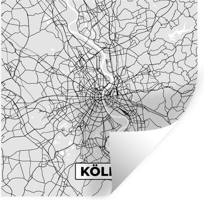 Muurstickers - Sticker Folie - Plattegrond - Köln - Duitsland - Kaart - Stadskaart - 100x100 cm - Plakfolie - Muurstickers Kinderkamer - Zelfklevend Behang XXL - Zelfklevend behangpapier - Stickerfolie