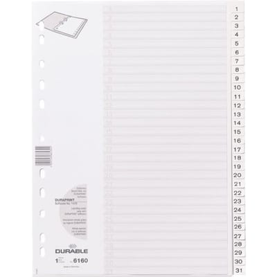 Kunststof tabbladen 1-31 A4 wit