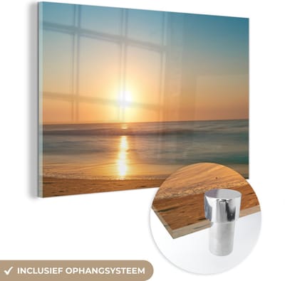 MuchoWow® Glasschilderij 120x80 cm - Schilderij acrylglas - Zee - Kleuren - Zon - Foto op glas - Muurdecoratie woonkamer - Wanddecoratie slaapkamer - Schilderijen