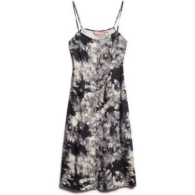 Superdry - Cami midi-jurk met knoopsluiting en print - Dames - Jurken